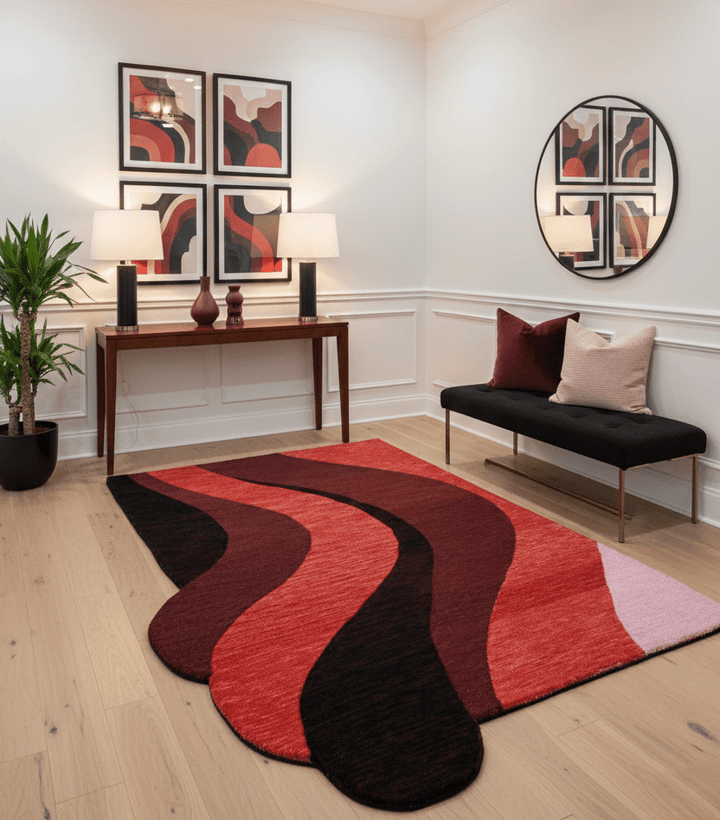 Flow Modern Abstract Red And Maroon Hand Tufted 5x8 Wool Rug - The Rug Decor