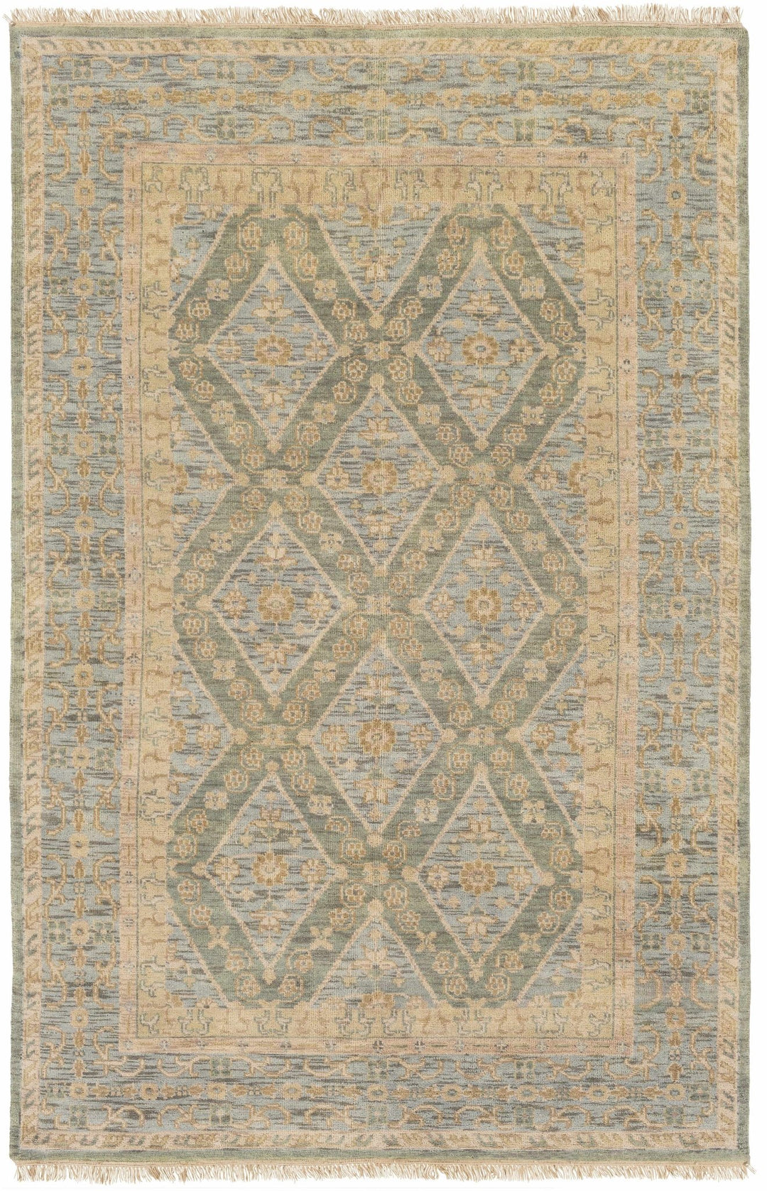 Fogelsville Traditional Style Beige And Blue Hand Knotted Area Rug - The Rug Decor