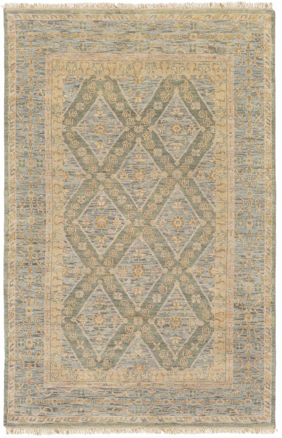Fogelsville Traditional Style Beige And Blue Hand Knotted Area Rug - The Rug Decor