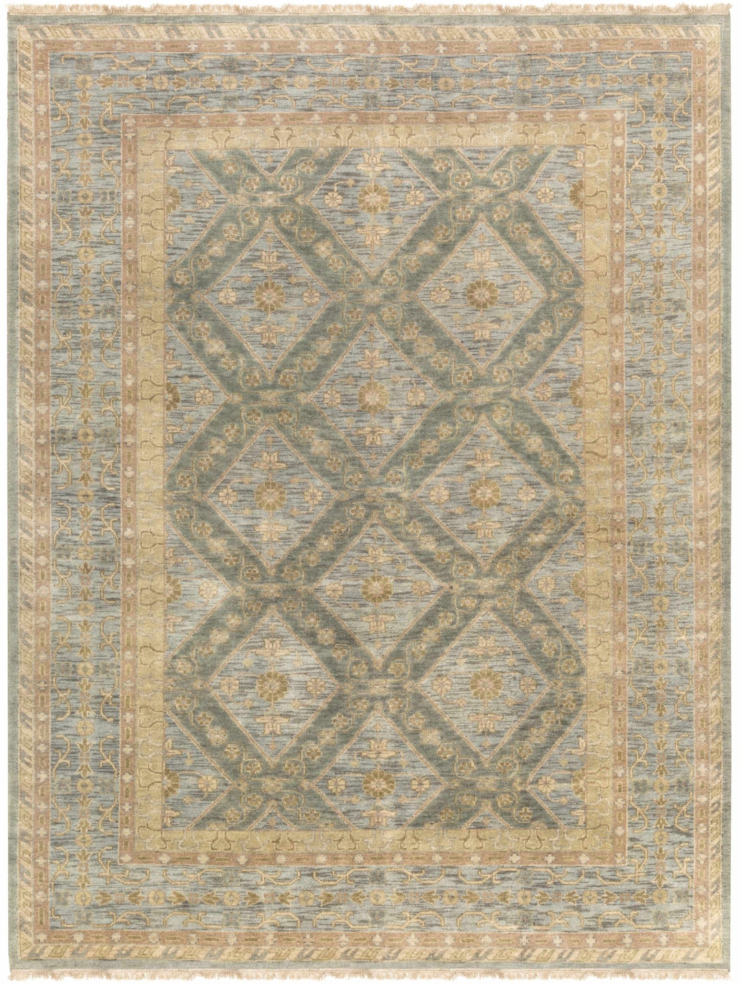 Fogelsville Traditional Style Beige And Blue Hand Knotted Area Rug - The Rug Decor
