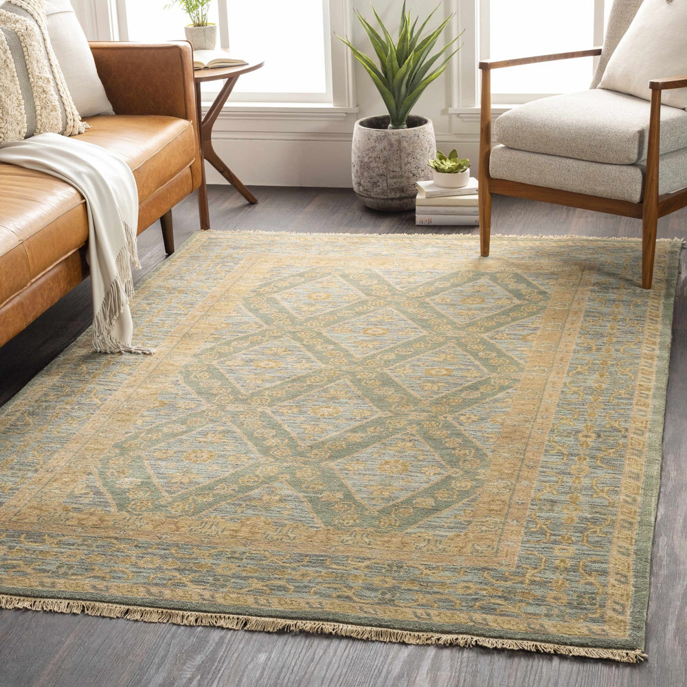 Fogelsville Traditional Style Beige And Blue Hand Knotted Area Rug - The Rug Decor