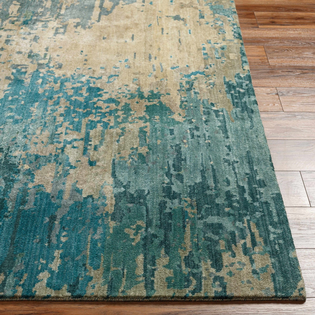 Fonda Teal And Beige Modern Abstract Design Hand Knotted Area Rug - The Rug Decor