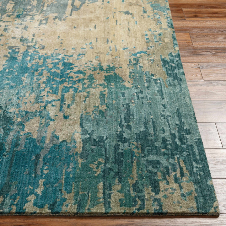 Fonda Teal And Beige Modern Abstract Design Hand Knotted Area Rug - The Rug Decor