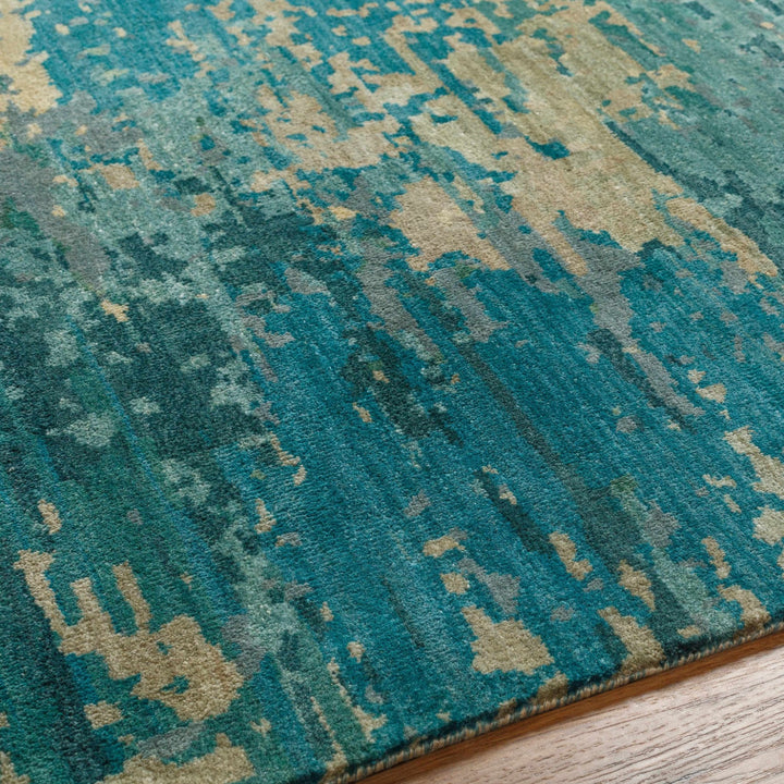 Fonda Teal And Beige Modern Abstract Design Hand Knotted Area Rug - The Rug Decor