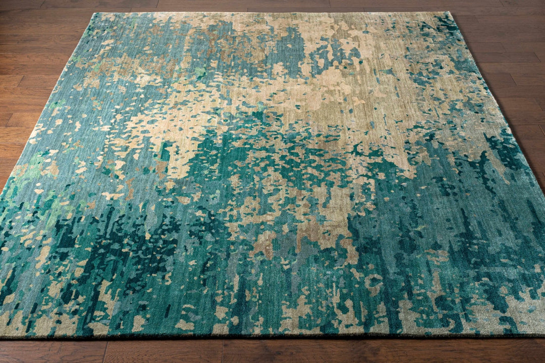 Fonda Teal And Beige Modern Abstract Design Hand Knotted Area Rug - The Rug Decor