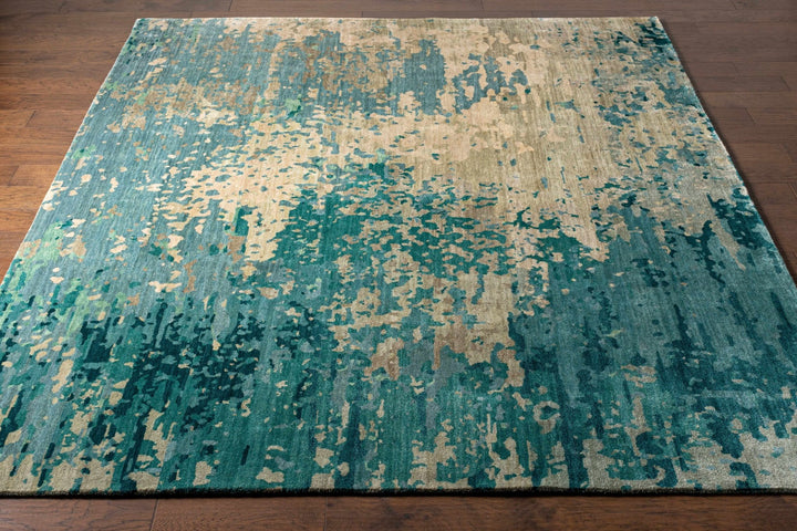 Fonda Teal And Beige Modern Abstract Design Hand Knotted Area Rug - The Rug Decor