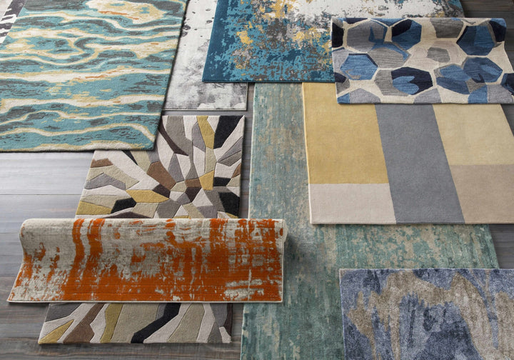 Fonda Teal And Beige Modern Abstract Design Hand Knotted Area Rug - The Rug Decor