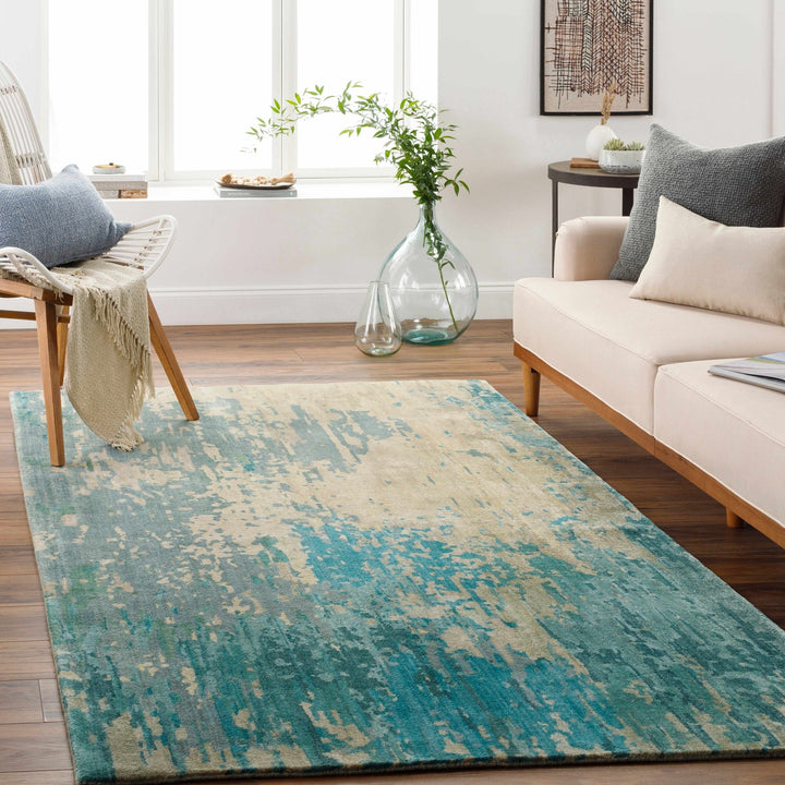 Fonda Teal And Beige Modern Abstract Design Hand Knotted Area Rug - The Rug Decor