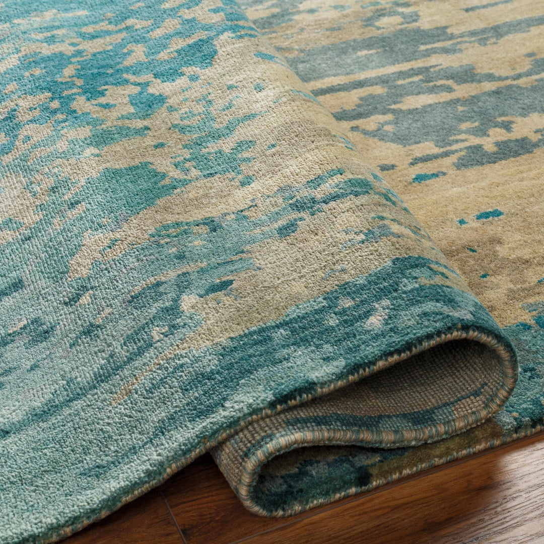 Fonda Teal And Beige Modern Abstract Design Hand Knotted Area Rug - The Rug Decor