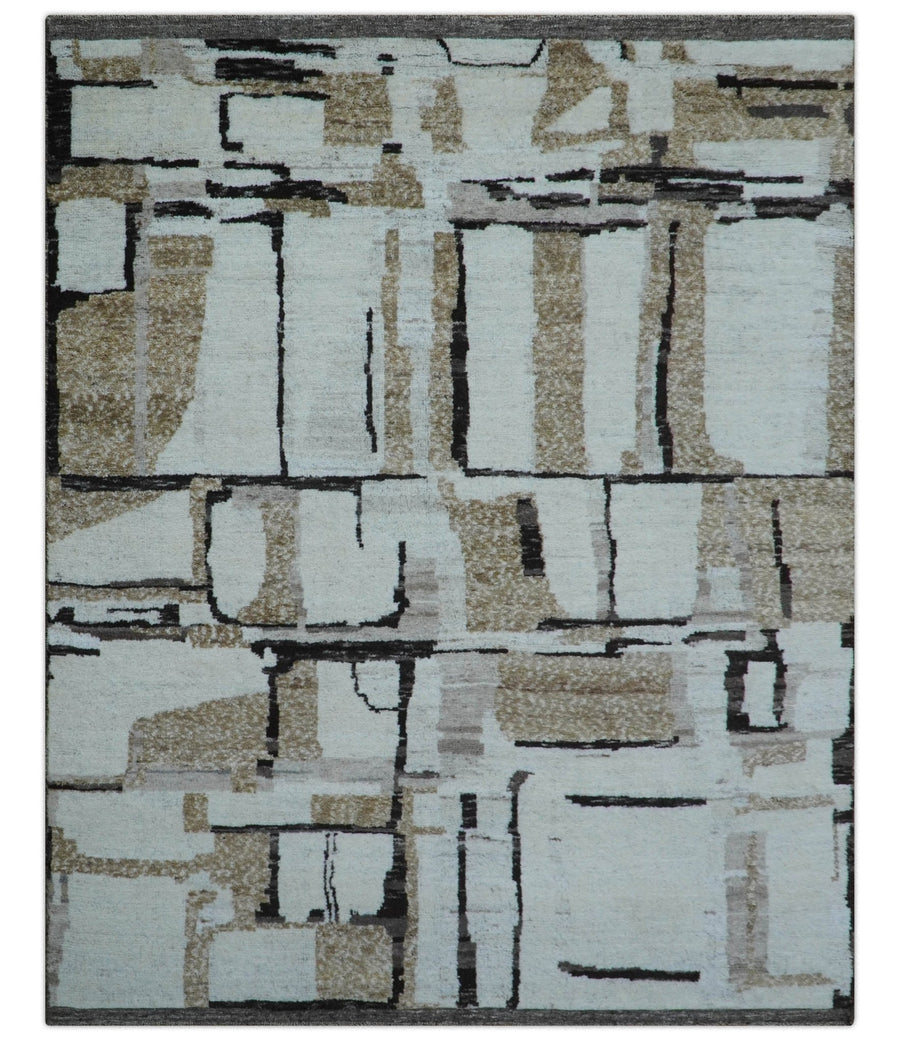 Fossil Custom Made Modern Contemporary Brown Hand knotted Wool Rug - The Rug Decor