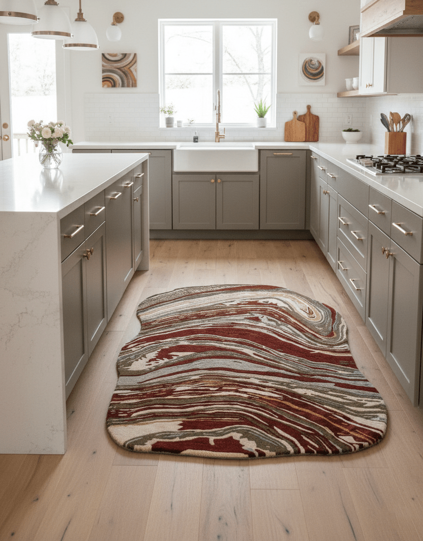 Fossil Modern Terracotta Maroon And Beige Hand Tufted 5x8 Wool Rug - The Rug Decor