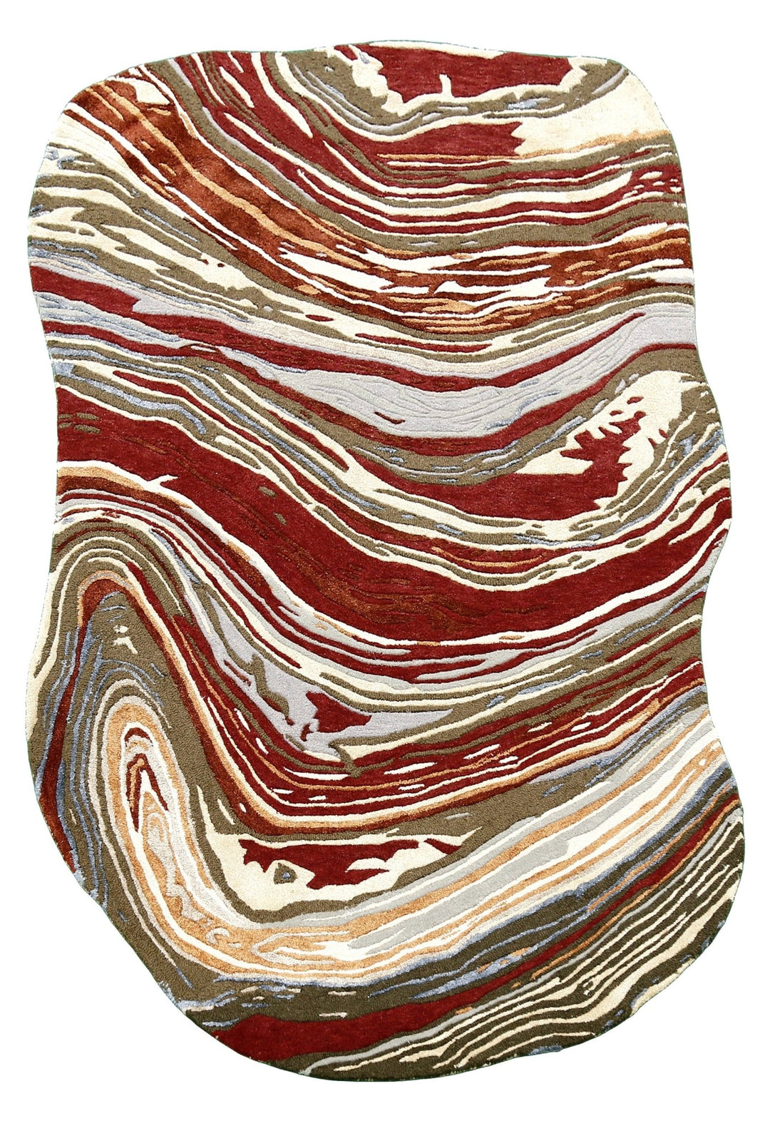 Fossil Modern Terracotta Maroon And Beige Hand Tufted 5x8 Wool Rug - The Rug Decor