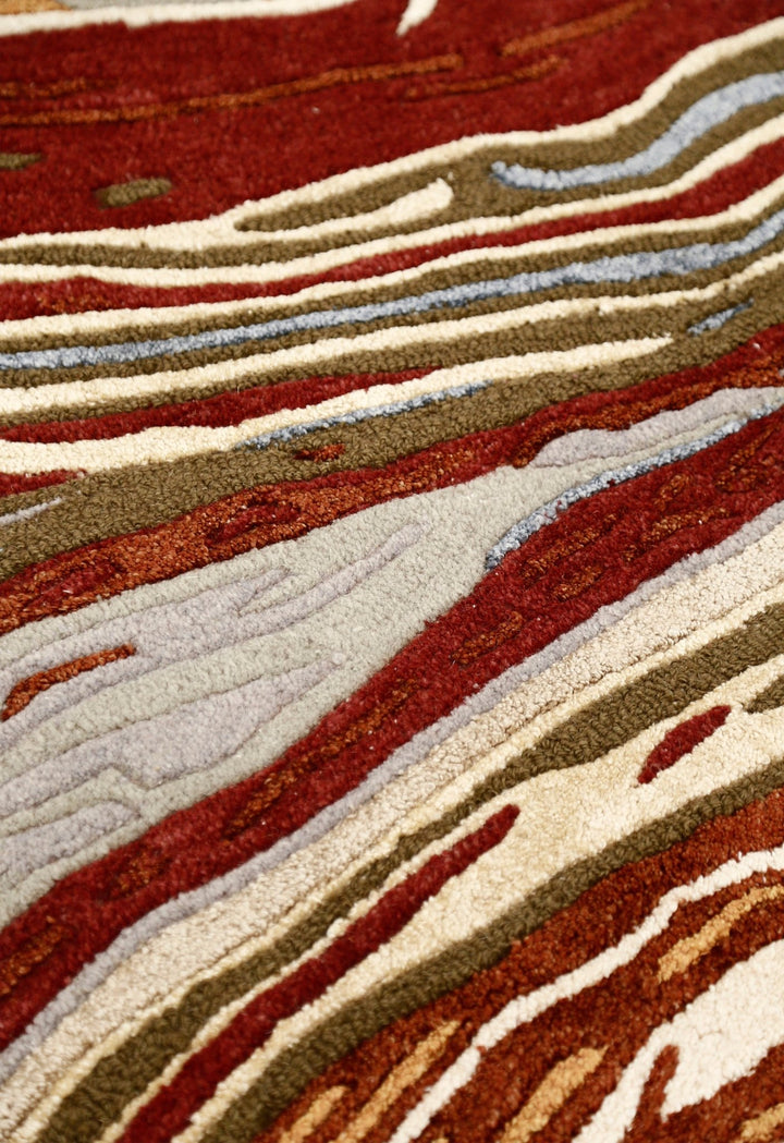 Fossil Modern Terracotta Maroon And Beige Hand Tufted 5x8 Wool Rug - The Rug Decor