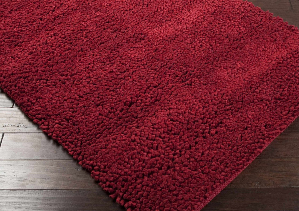 Frederika Solid Design Dark Red Hand Woven Wool Shag Rug - The Rug Decor