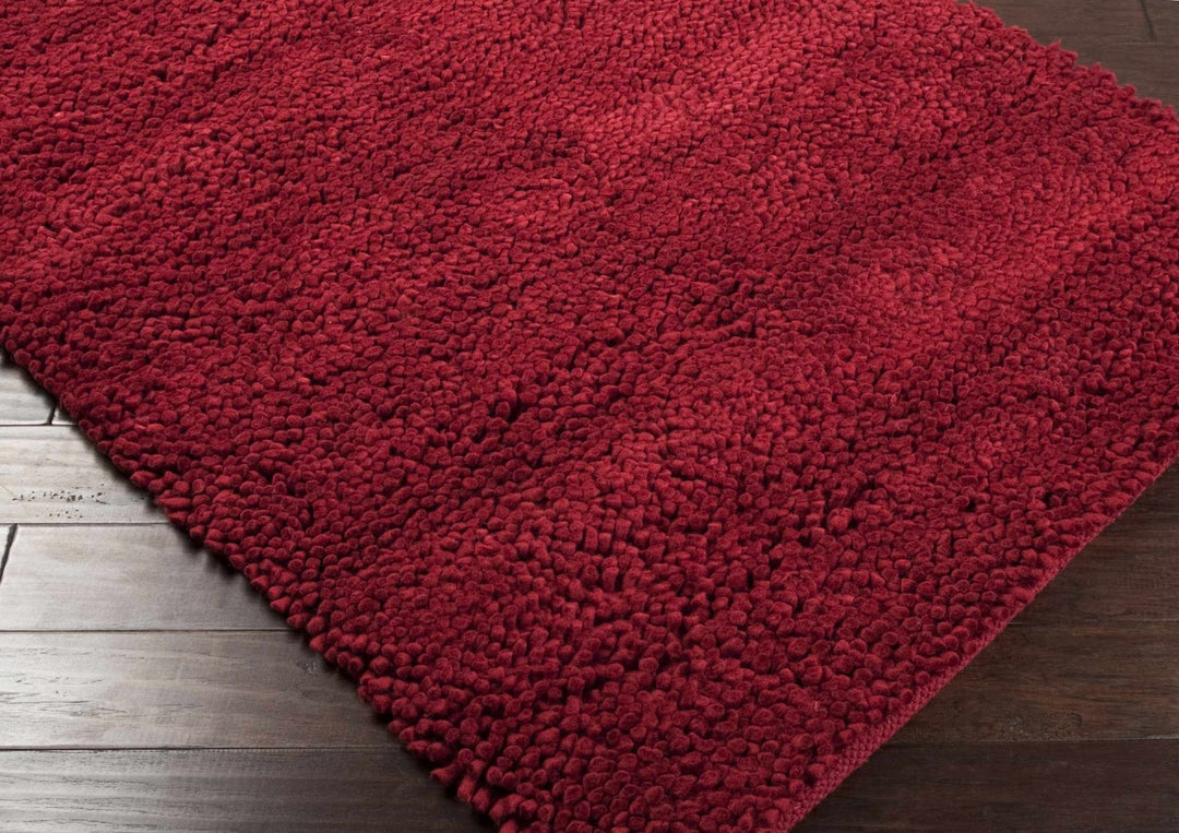 Frederika Solid Design Dark Red Hand Woven Wool Shag Rug - The Rug Decor