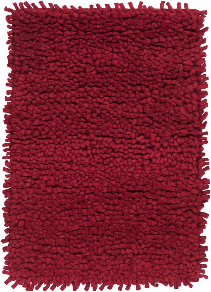 Frederika Solid Design Dark Red Hand Woven Wool Shag Rug - The Rug Decor