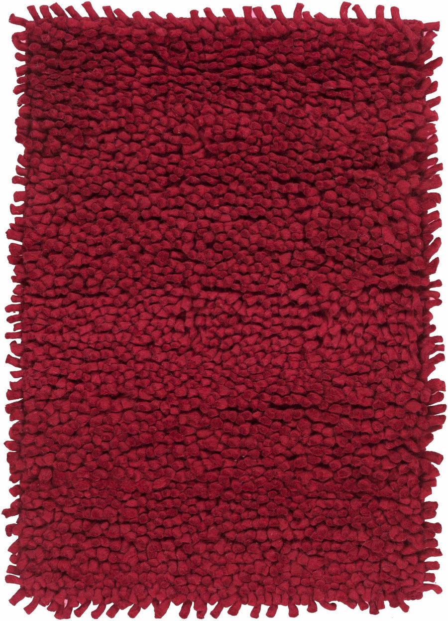 Frederika Solid Design Dark Red Hand Woven Wool Shag Rug - The Rug Decor