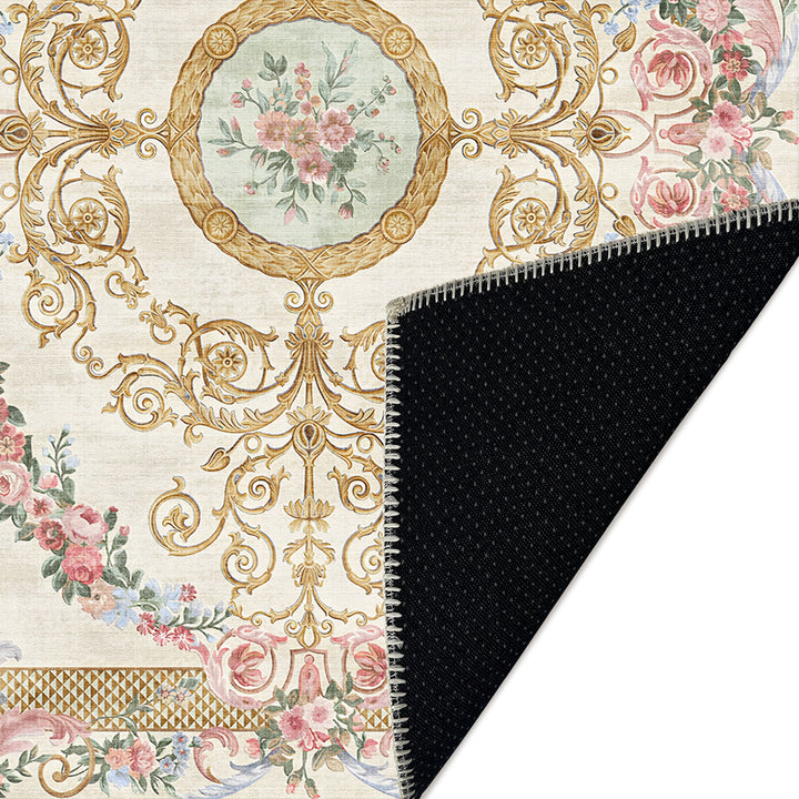 French Aubusson Inspired Beige Machine Washable Cotton Area Rug - The Rug Decor