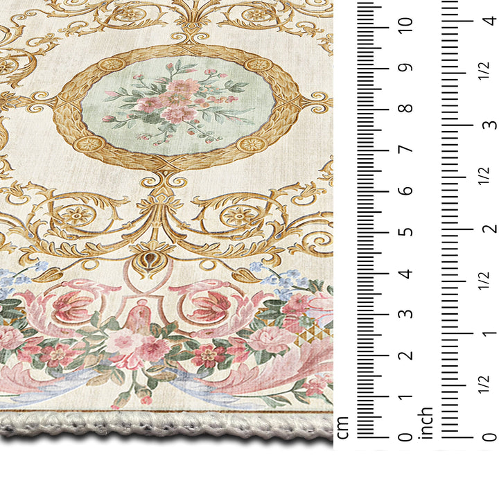 French Aubusson Inspired Beige Machine Washable Cotton Area Rug - The Rug Decor