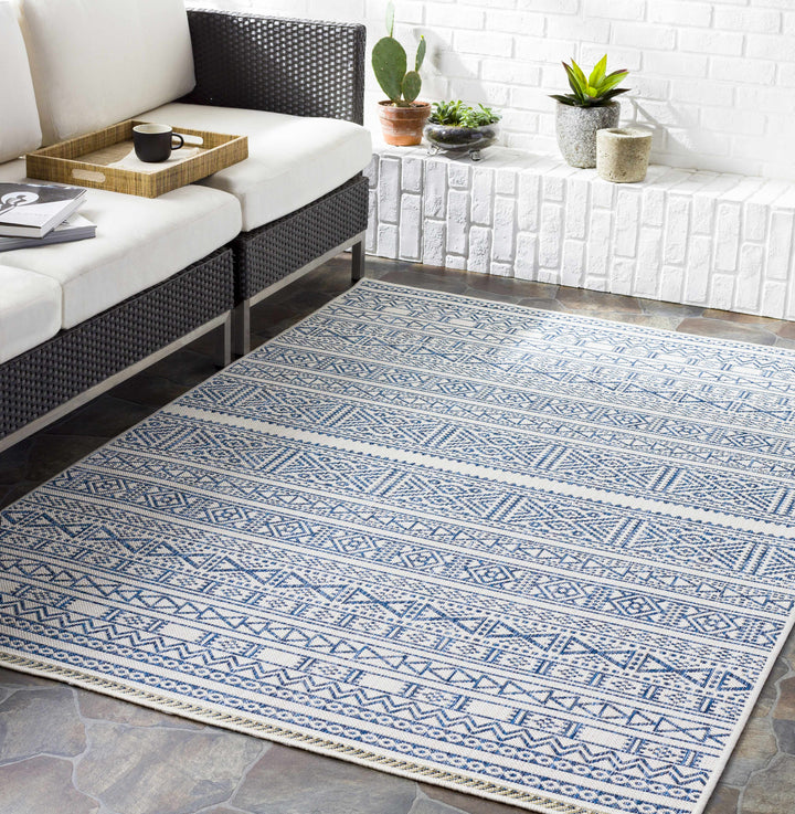 Freshwater Ivory And Blue Modern Style Outdoor Area Rug