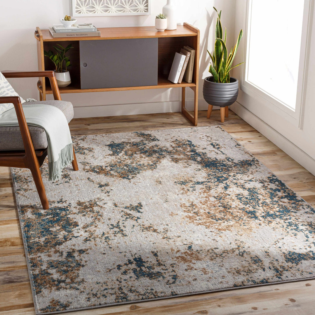 Fruitfulvale Ivory And Blue Modern Abstract Design Area Rug - The Rug Decor
