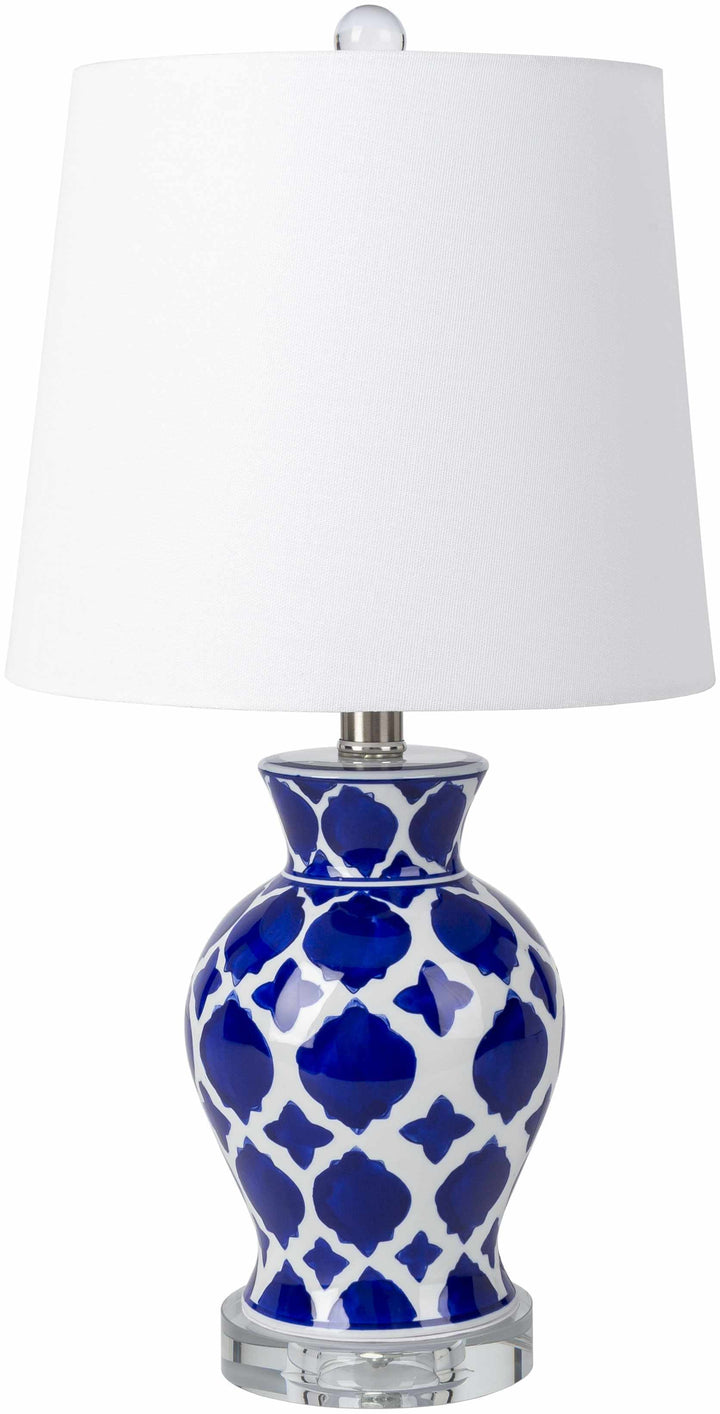 Pangian White & Blue Patterned Ceramic Table Lamp – Traditional Accent Light
