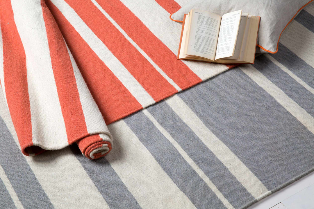 Anco Modern Style Orange And Ivory Hand Woven Wool Area Rug
