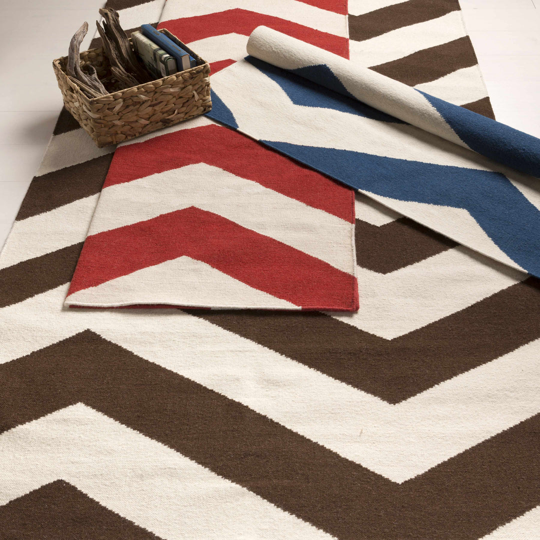 Baldwin Contemporary Geometrical Red And White Hand Woven Area Rug