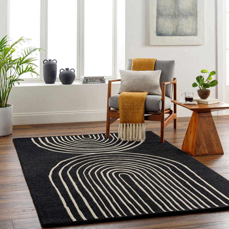 Fuat Contemporary Black And Beige Wool Rug - The Rug Decor