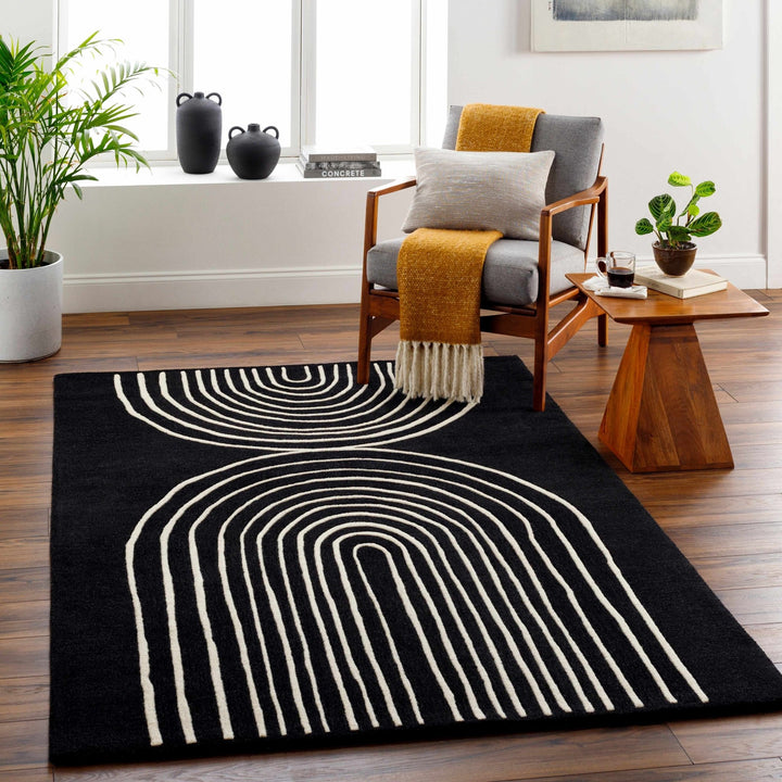 Fuat Contemporary Black And Beige Wool Rug - The Rug Decor