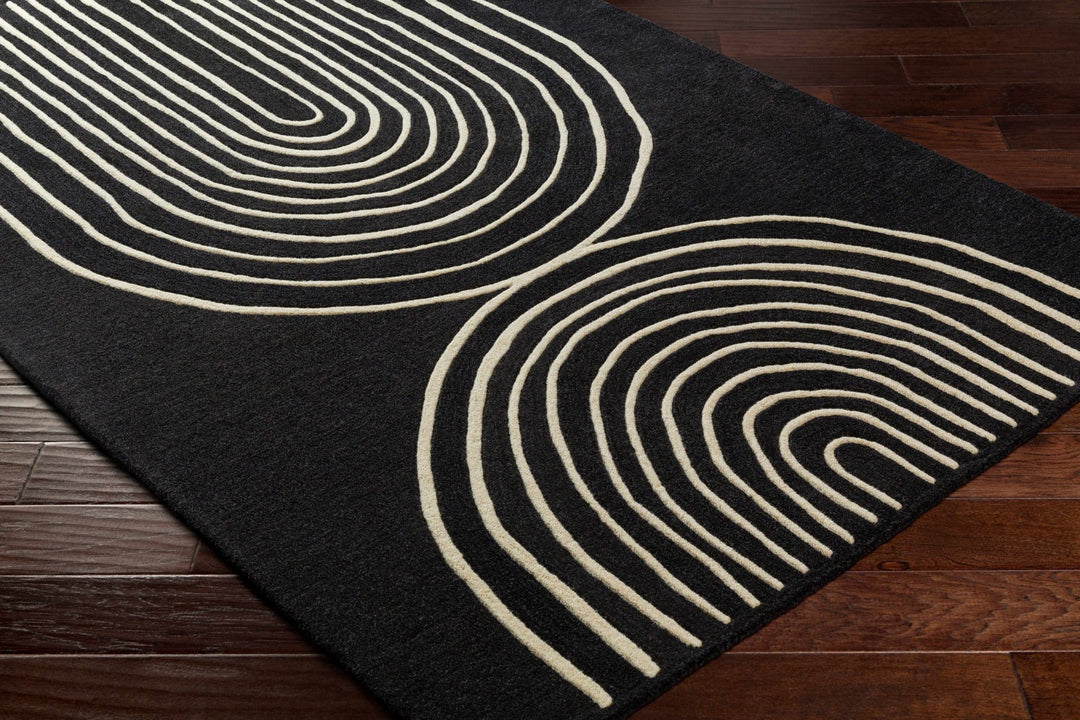 Fuat Contemporary Black And Beige Wool Rug - The Rug Decor