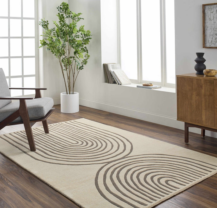 Fuat Contemporary Geometrical Beige And Brown Area Rug - The Rug Decor