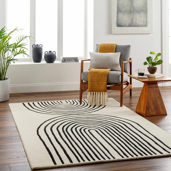 Fuat Hand - Tufted Contemporary Ivory And Black Rug - The Rug Decor