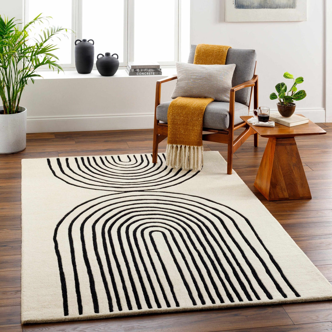 Fuat Hand - Tufted Contemporary Ivory And Black Rug - The Rug Decor