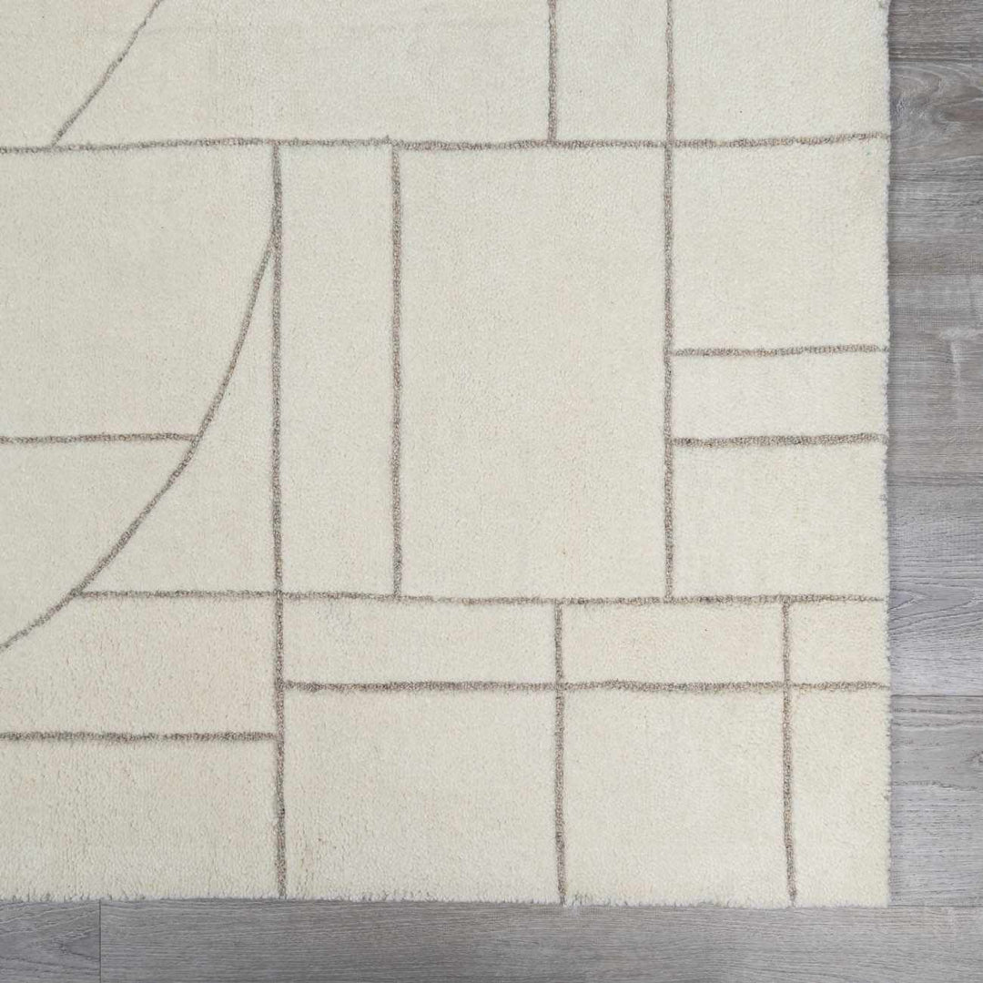 Fusao Modern Geometric Design Ivory Hand Tufted Wool Area Rug - The Rug Decor