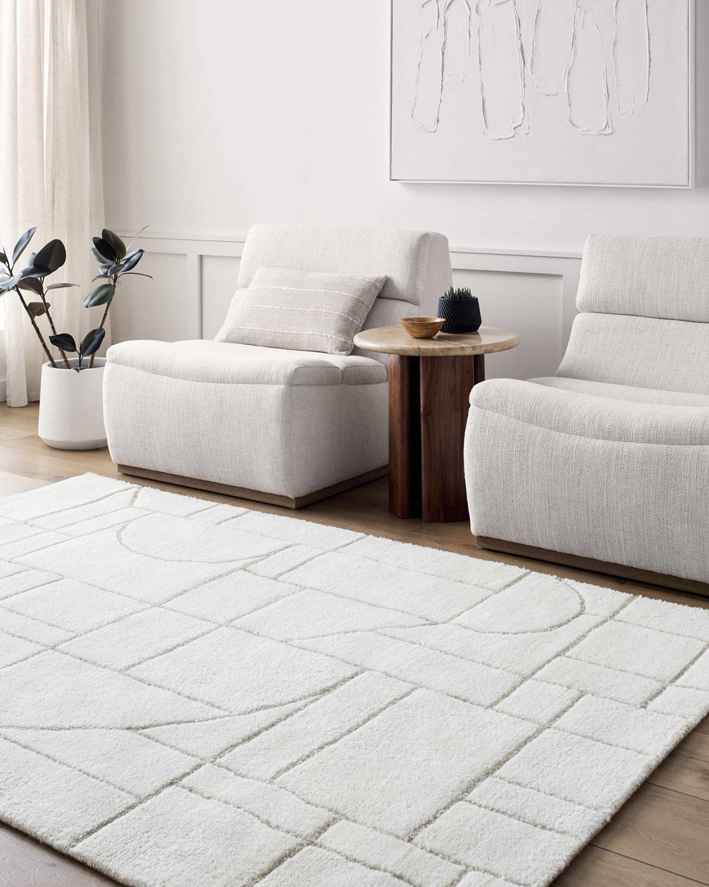 Fusao Modern Geometrical Design Ivory Area Rug - The Rug Decor