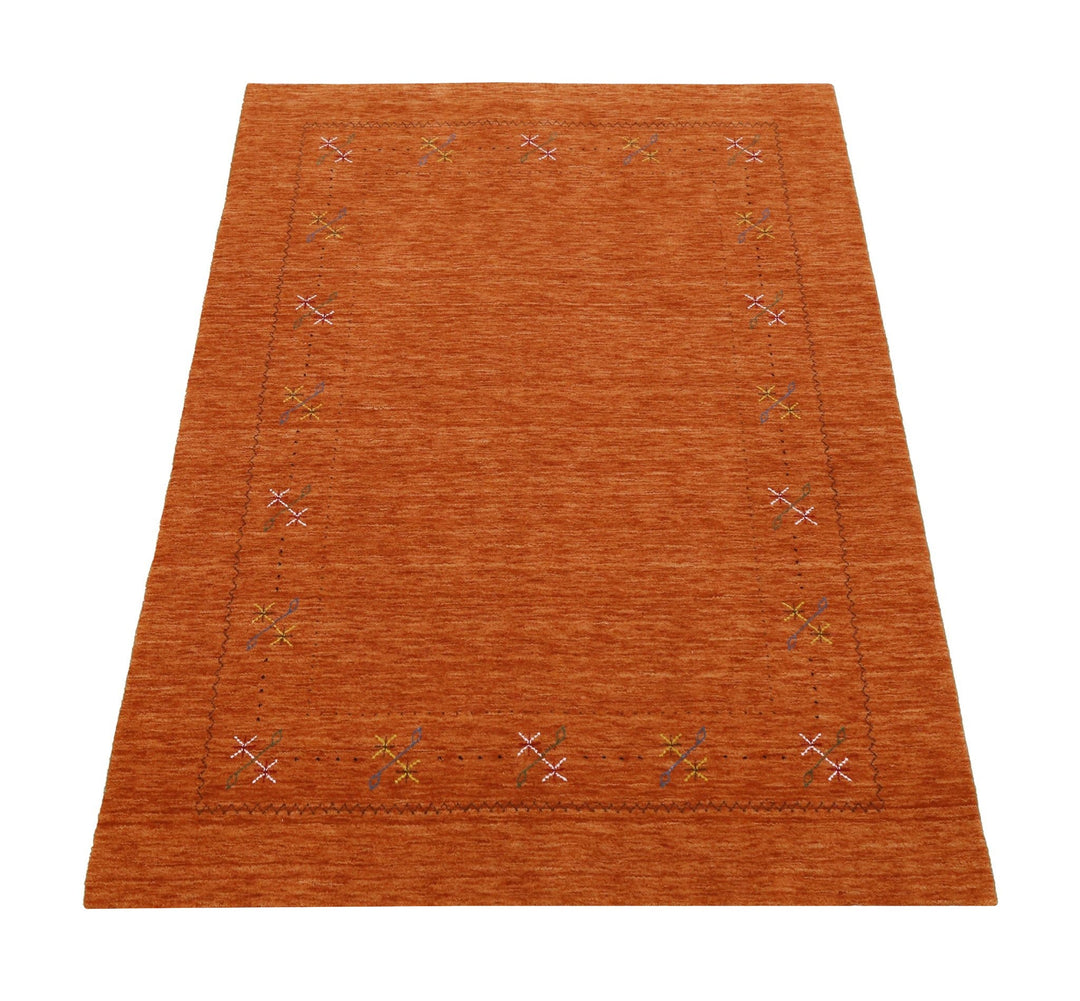 Gabbeh Border Orange Rust Hand Loomed Wool Area Rug - The Rug Decor