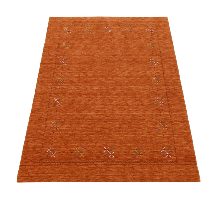 Gabbeh Border Orange Rust Hand Loomed Wool Area Rug - The Rug Decor