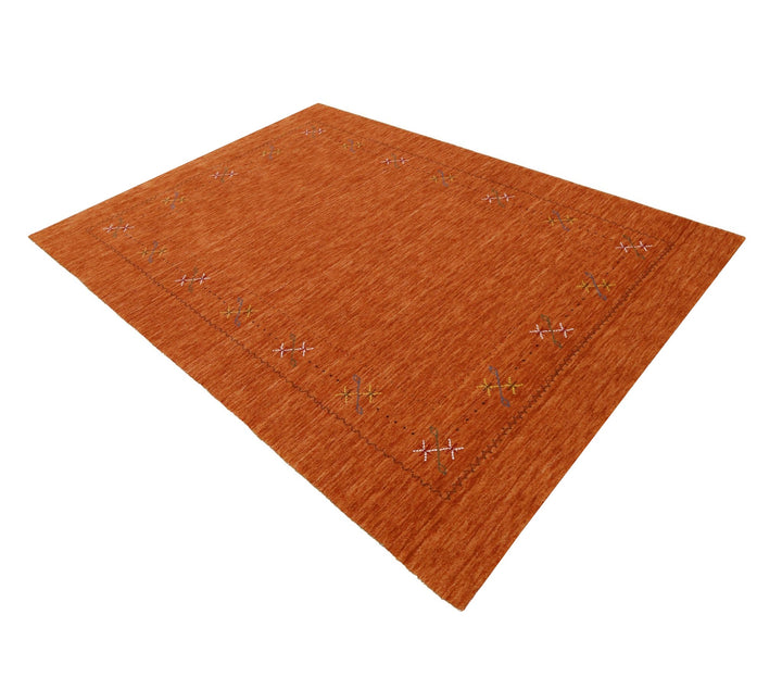 Gabbeh Border Orange Rust Hand Loomed Wool Area Rug - The Rug Decor
