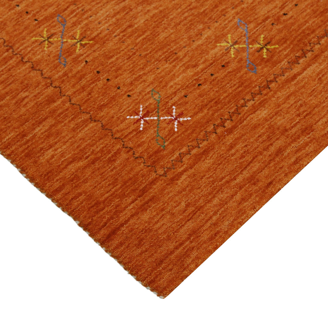 Gabbeh Border Orange Rust Hand Loomed Wool Area Rug - The Rug Decor