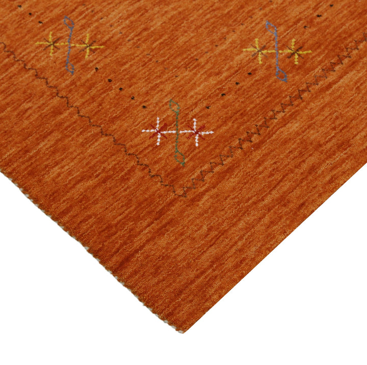 Gabbeh Border Orange Rust Hand Loomed Wool Area Rug - The Rug Decor
