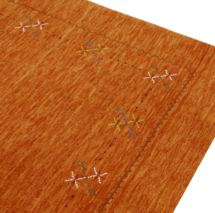 Gabbeh Border Orange Rust Hand Loomed Wool Area Rug - The Rug Decor