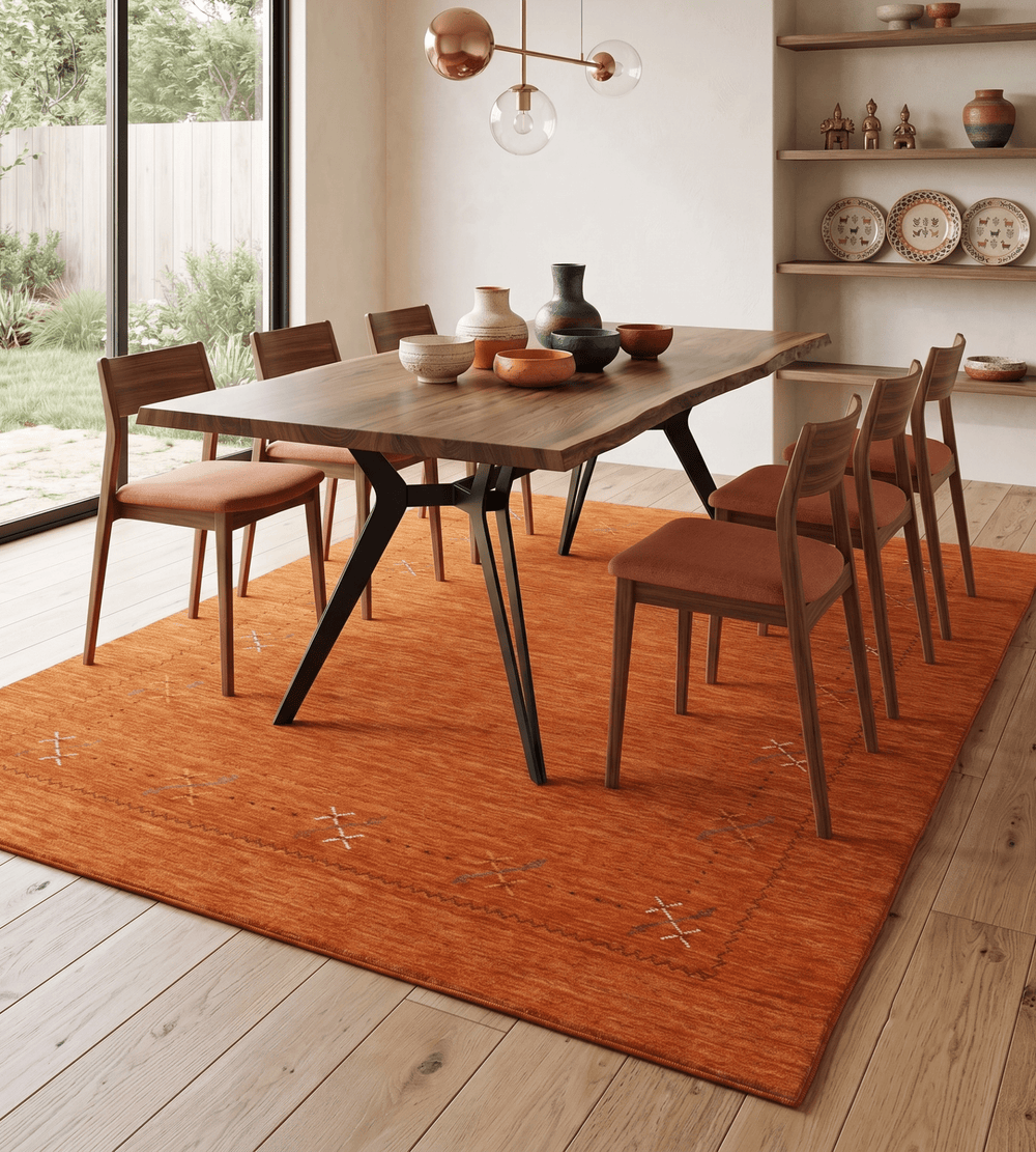 Gabbeh Border Orange Rust Hand Loomed Wool Area Rug - The Rug Decor