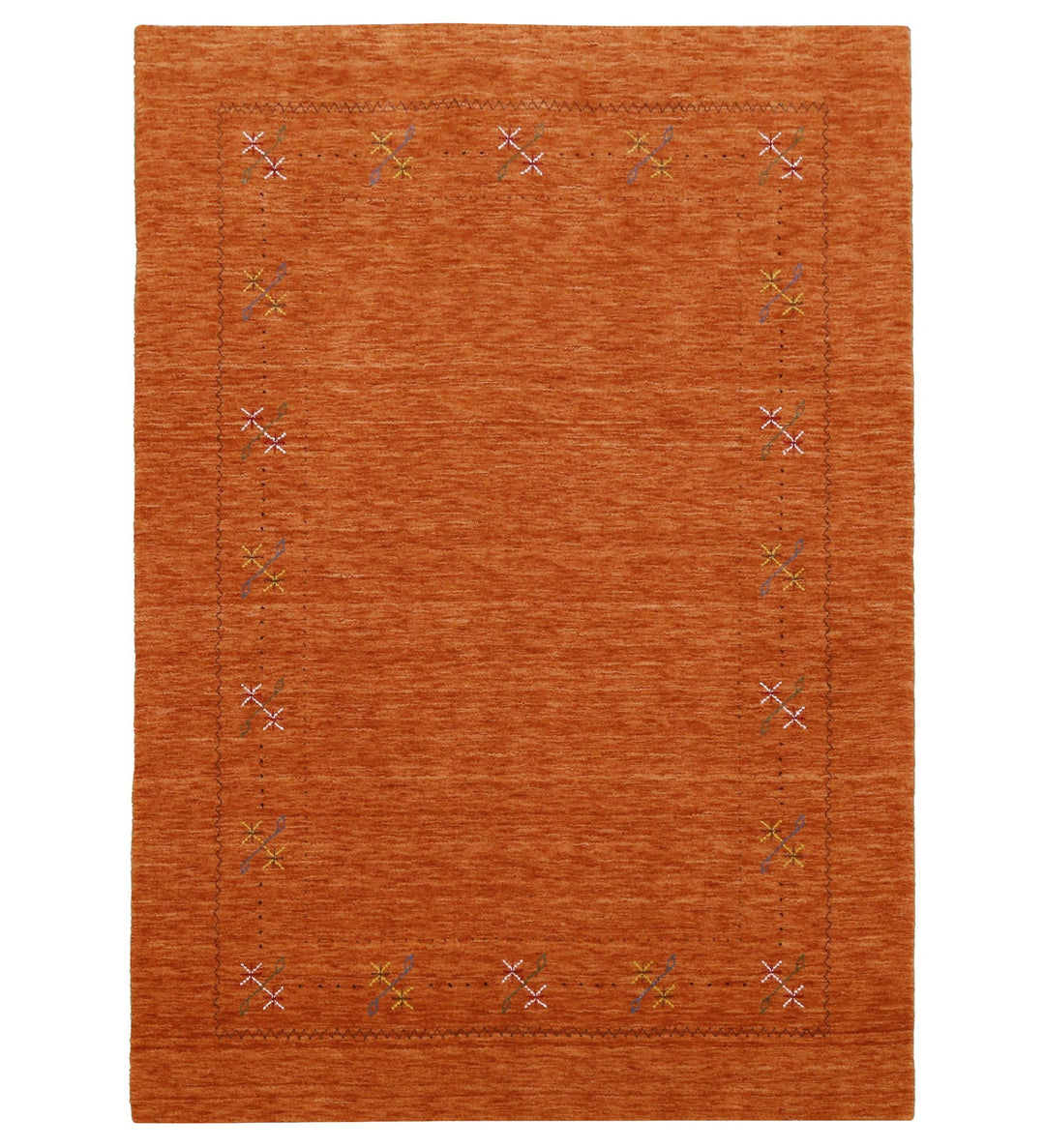 Gabbeh Border Orange Rust Hand Loomed Wool Area Rug - The Rug Decor