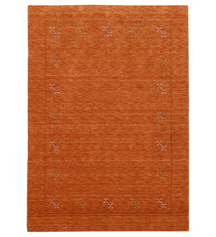 Gabbeh Border Orange Rust Hand Loomed Wool Area Rug - The Rug Decor