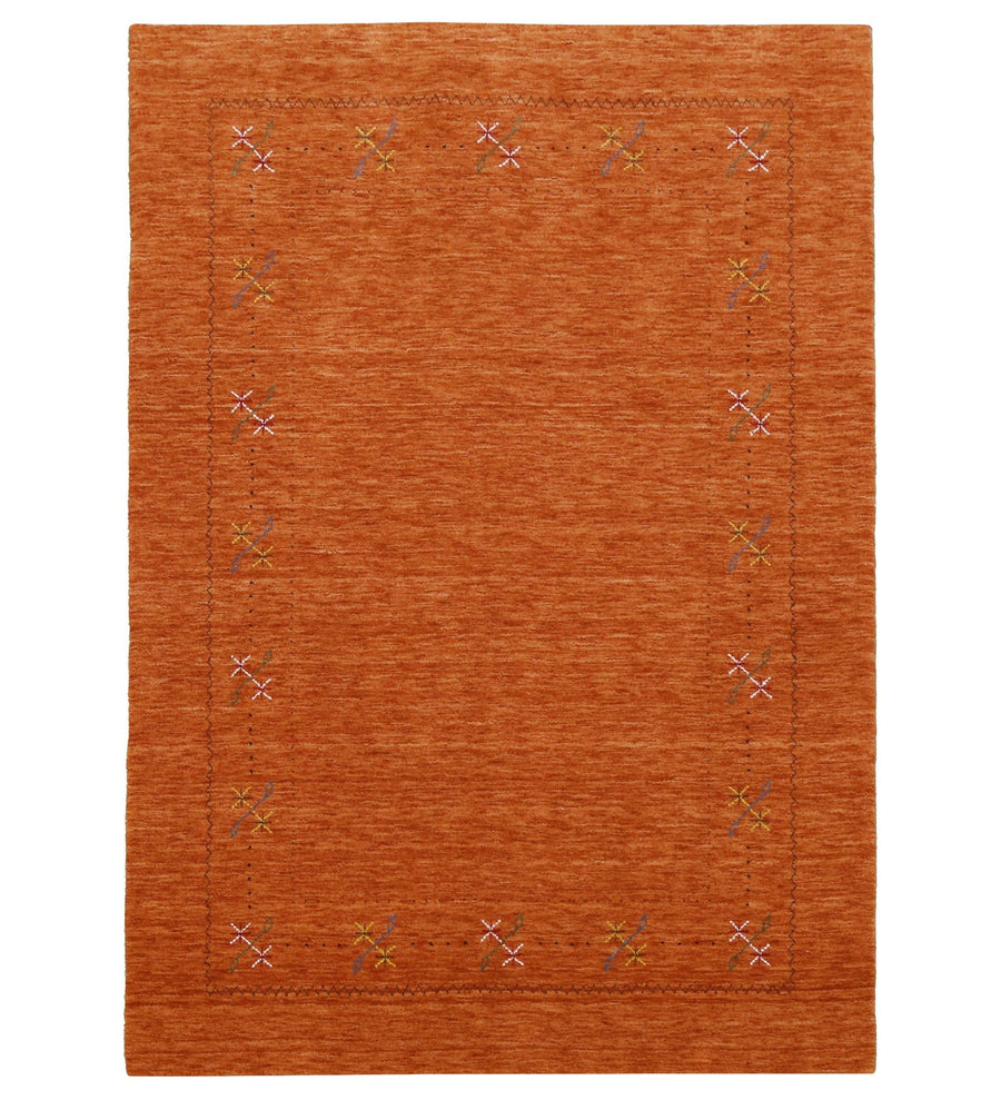 Gabbeh Border Orange Rust Hand Loomed Wool Area Rug - The Rug Decor