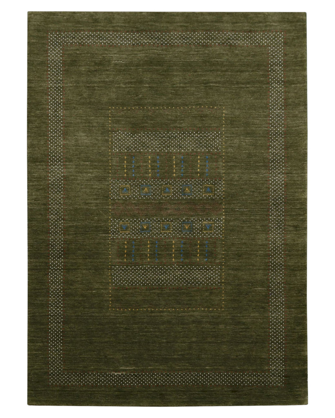 Gabbeh Design Hand Loomed Green Wool Area Rug - The Rug Decor