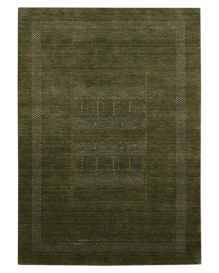Gabbeh Design Hand Loomed Green Wool Area Rug - The Rug Decor