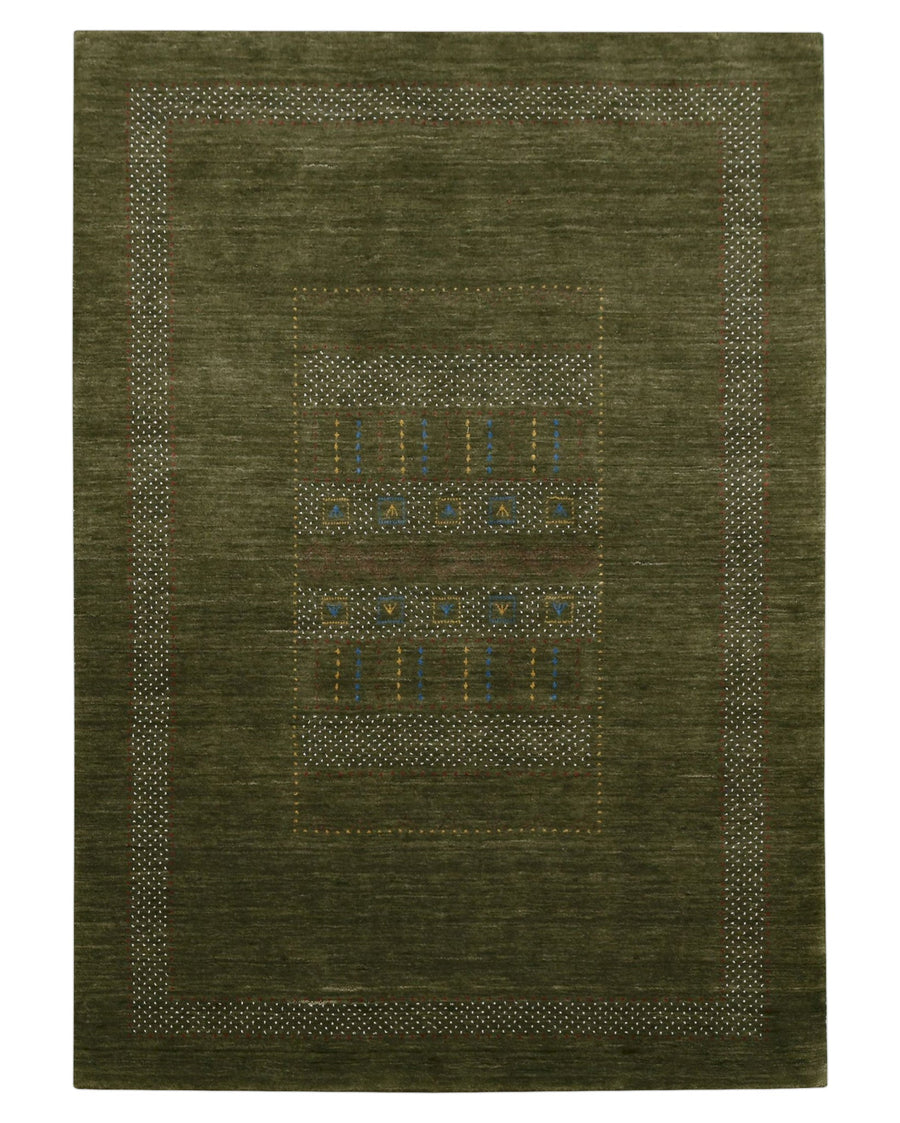 Gabbeh Design Hand Loomed Green Wool Area Rug - The Rug Decor