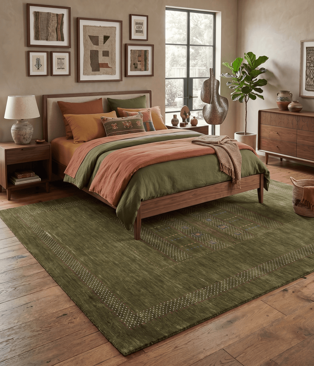 Gabbeh Design Hand Loomed Green Wool Area Rug - The Rug Decor